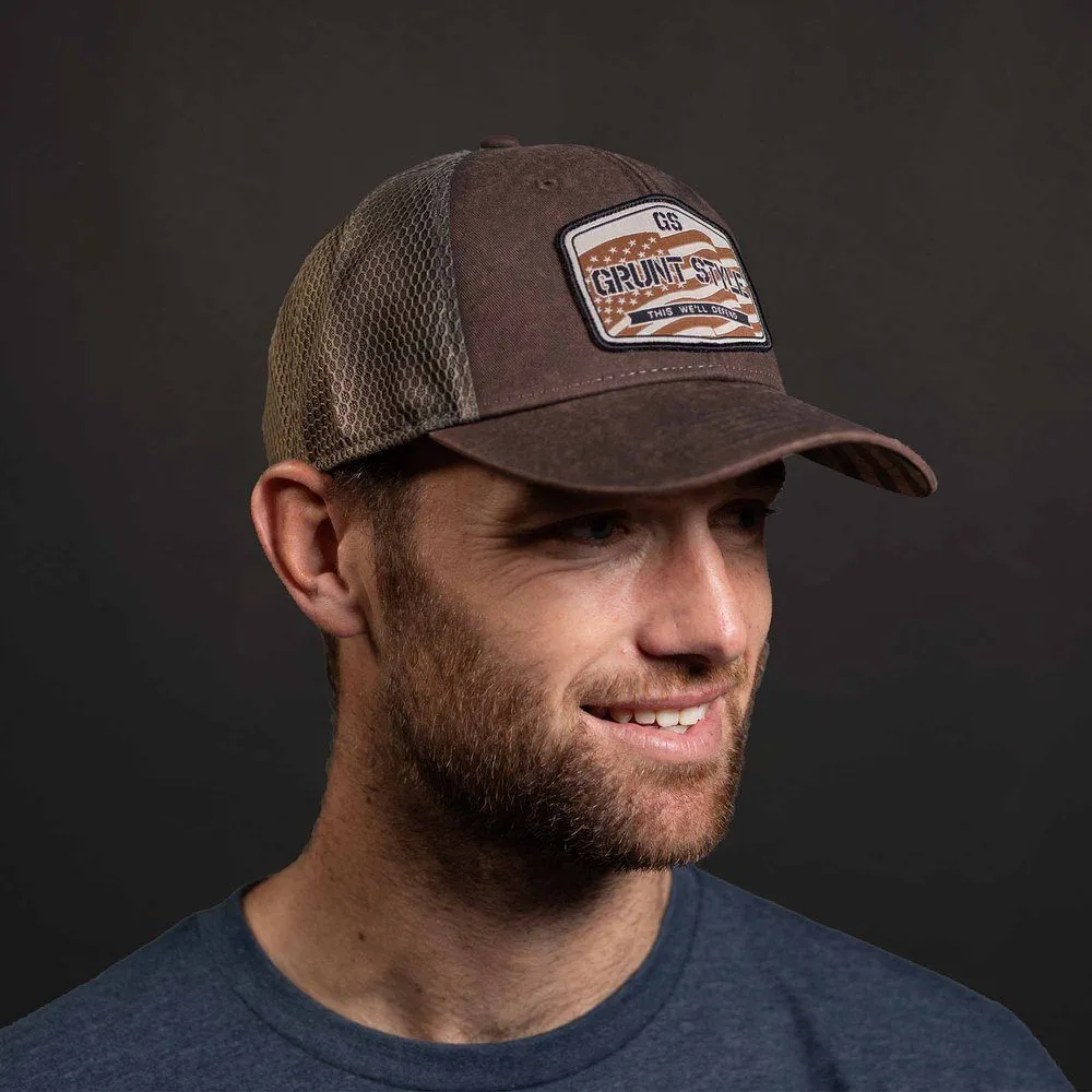 Old Glory Patch Mesh Hat - Brown Wash