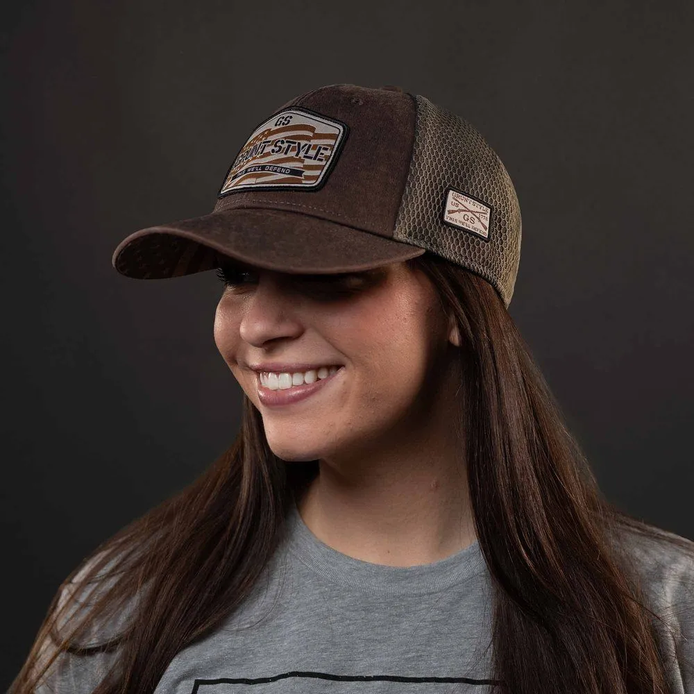 Old Glory Patch Mesh Hat - Brown Wash