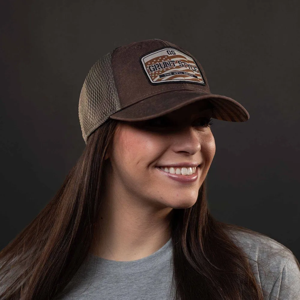 Old Glory Patch Mesh Hat - Brown Wash