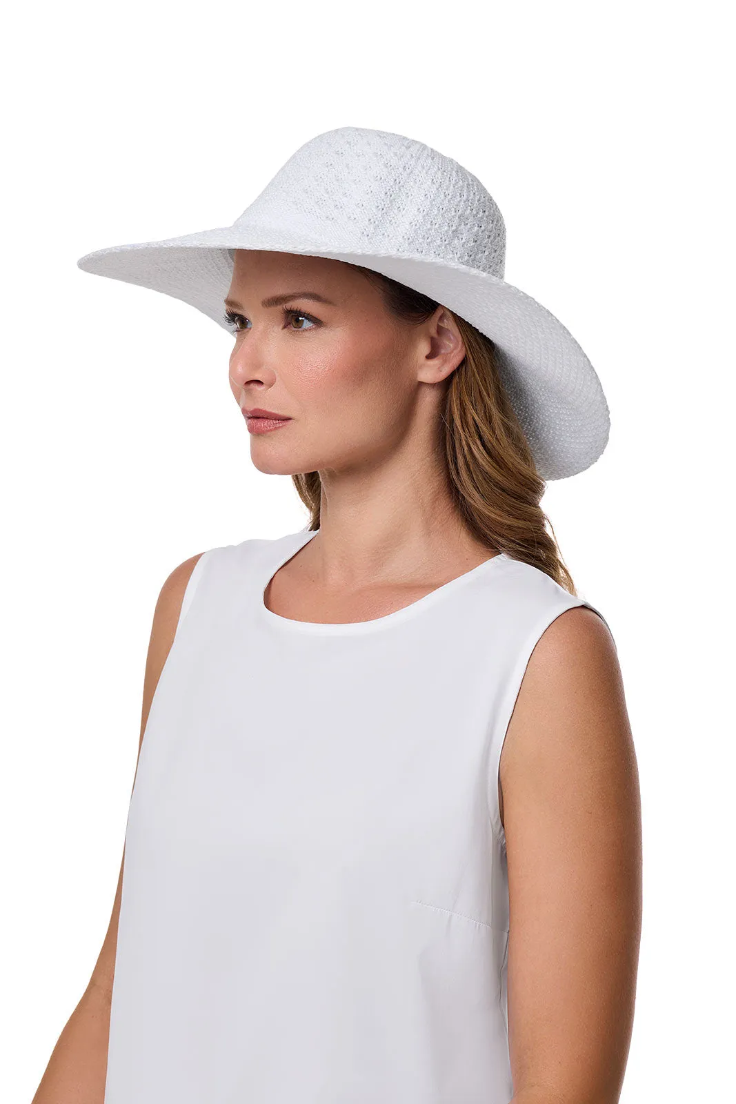Perla Packable Wide Brim Hat | White