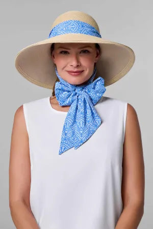 Sun Hat with 2 Interchangeable Scarves - Stella  | Natural/Aura Blue & White